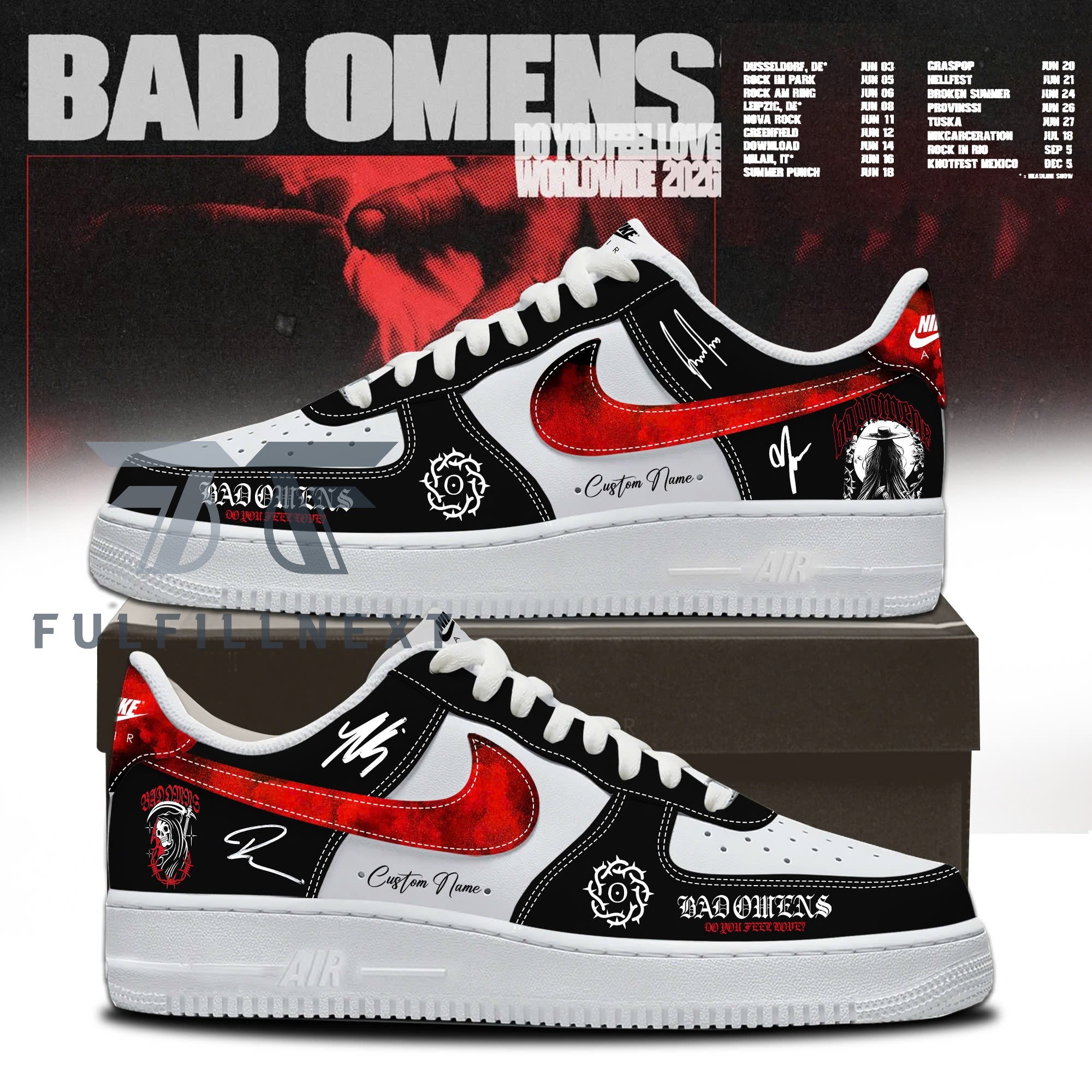 Bad Omens Do You Feel Love Worldwide 2026 AF1 Shoes - Front View