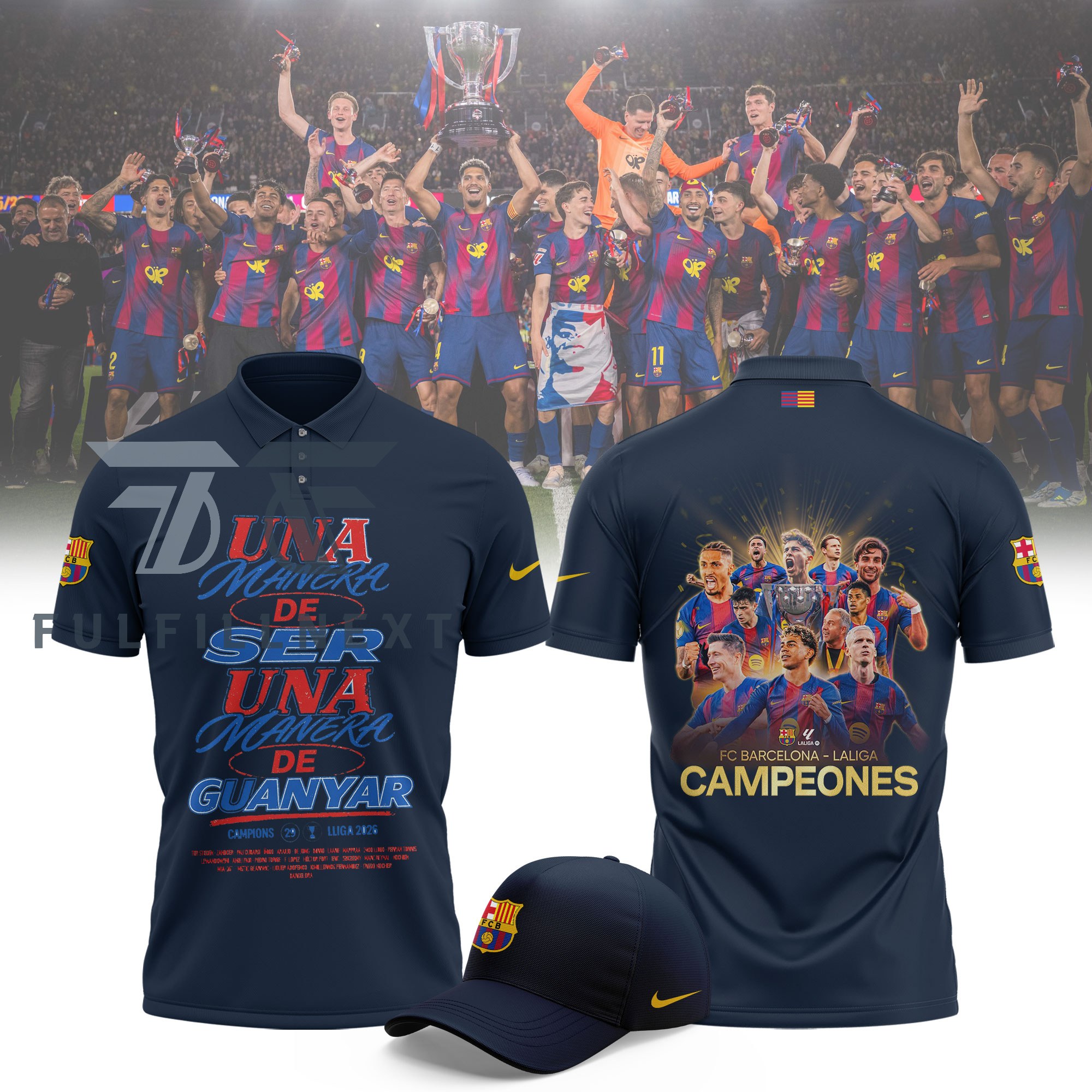 FC Barcelona 29th La Liga Champions 2026 Polo Shirt - Front View