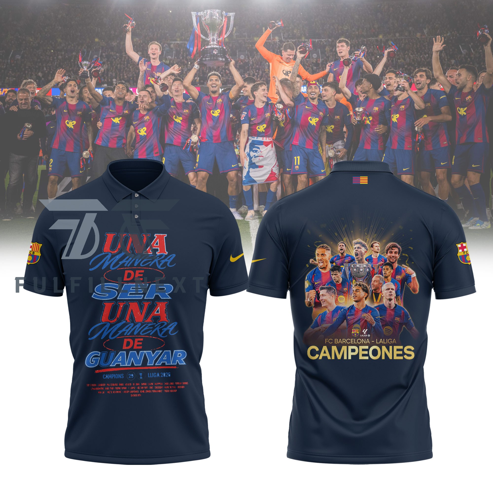 FC Barcelona 29th La Liga Champions 2026 Polo Shirt - Detail View