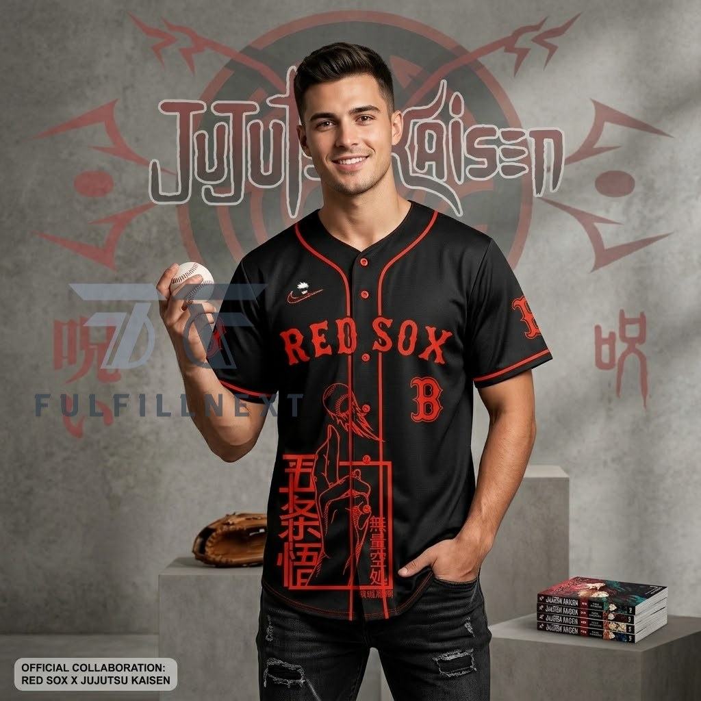 MLB All Team x Jujutsu Kaisen Gojo Satoru Baseball Jersey - Detail View