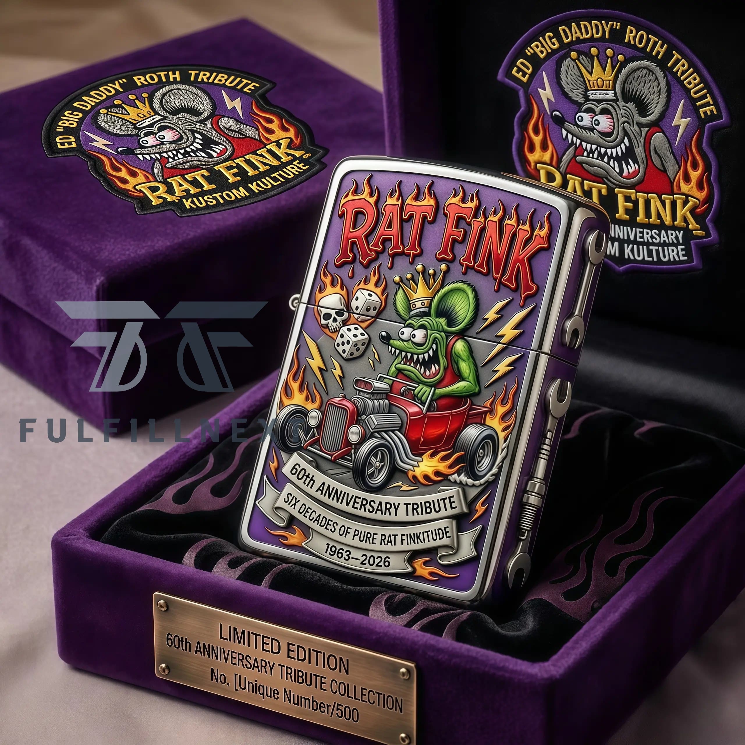 Rat Fink 60th Anniversary Kustom Kulture Zippo Lighter - Front View